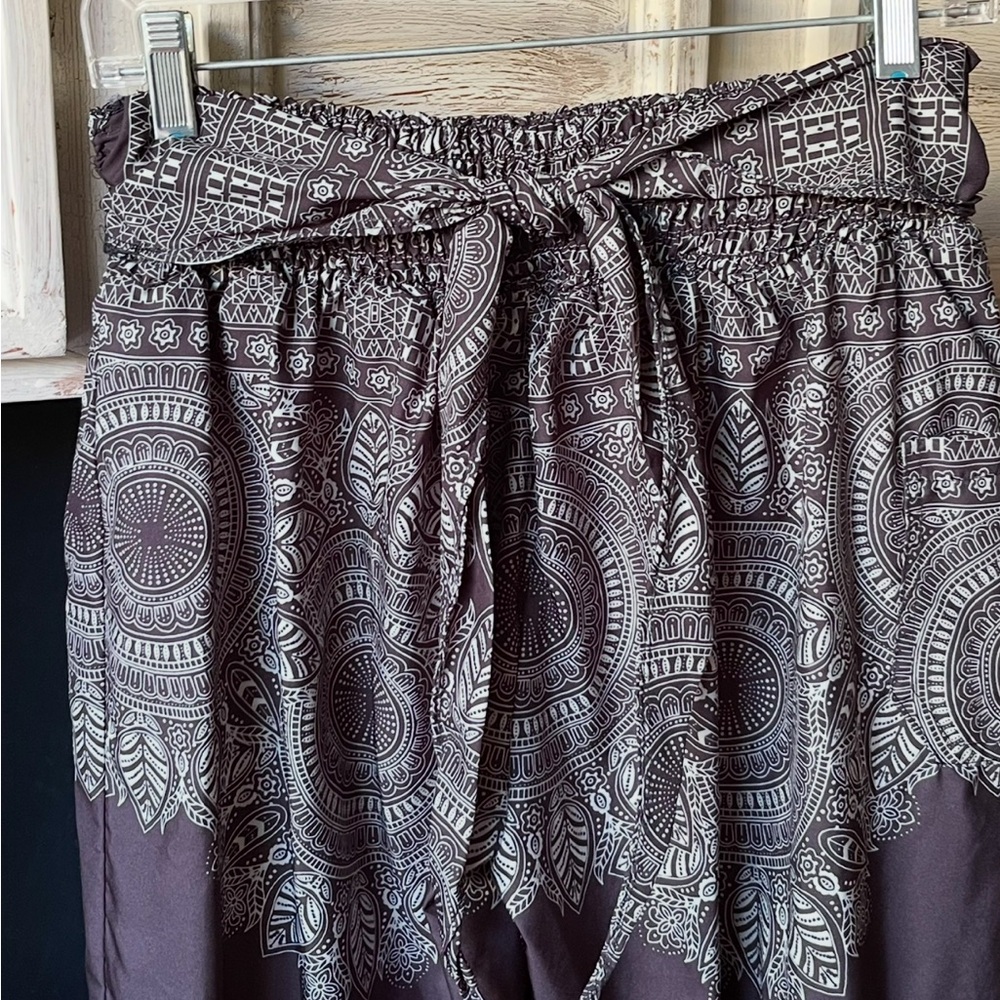 Elastic Waist Women’s Wide Leg Palazzo Tie Front One Pocket Pants 37” Lo… - Picture 2 of 5